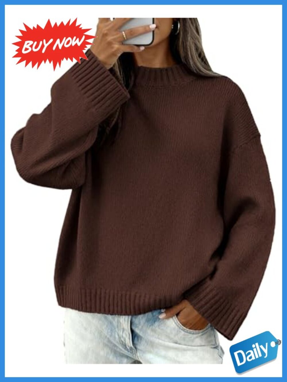 Women's Loose Fit Crewneck Pullover Sweater Ribbed Knit Long Sleeve Winter